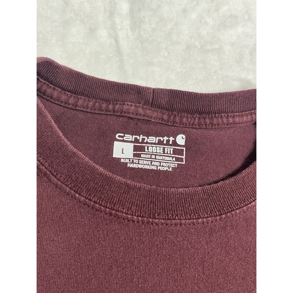 Carhartt Maroon Cotton Loose Fit Pocket Crew Neck Short Sleeve T-Shirt L - Picture 3 of 8